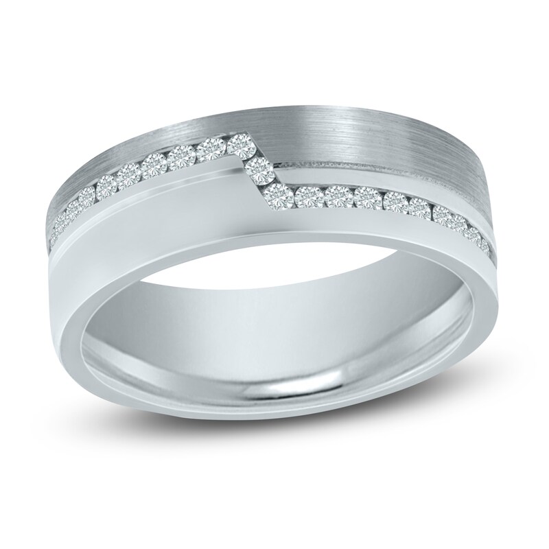 Main Image 1 of Diamond Angled Channel Wedding Band 1/5 ct tw 14K White Gold 6mm