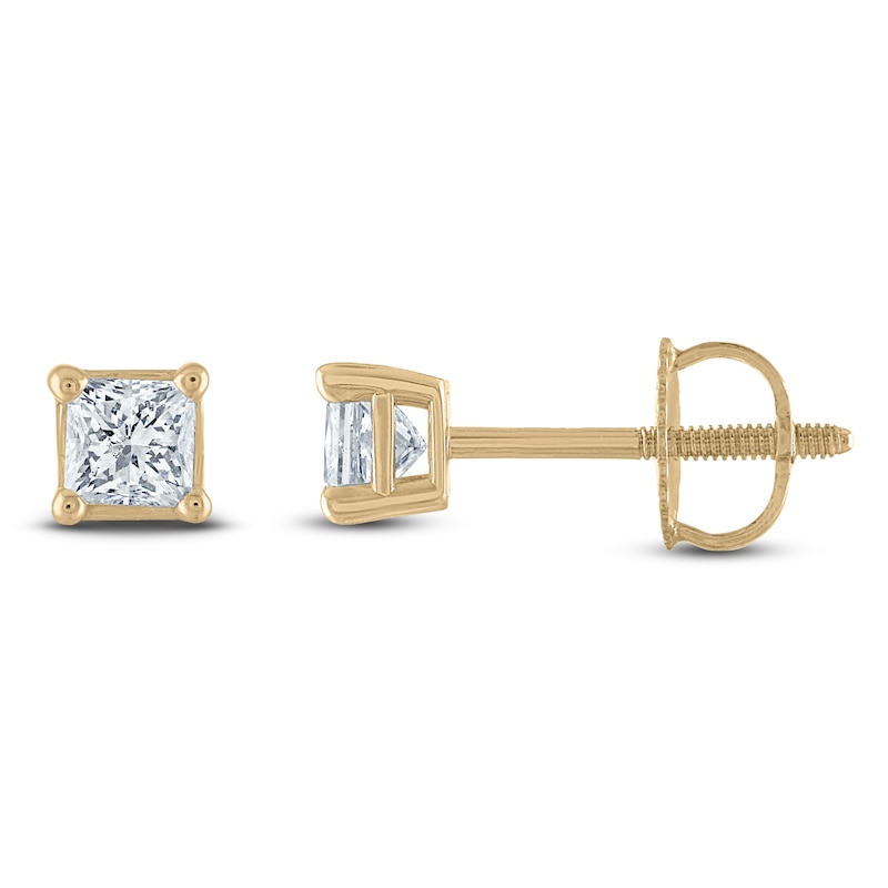 Main Image 1 of Certified Princess-Cut Diamond Solitaire Stud Earrings 3/8 ct tw 14K Yellow Gold (I/I1)