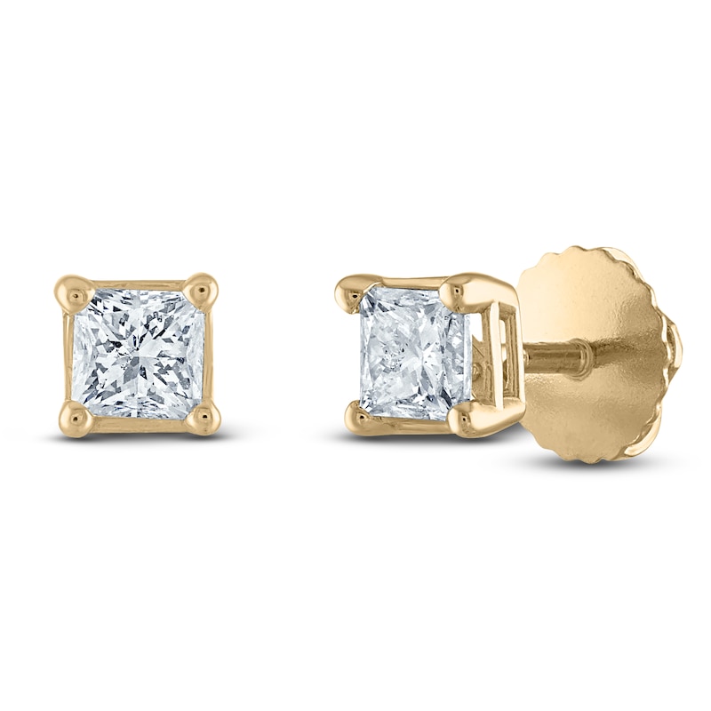 Main Image 2 of Certified Princess-Cut Diamond Solitaire Stud Earrings 3/8 ct tw 14K Yellow Gold (I/I1)