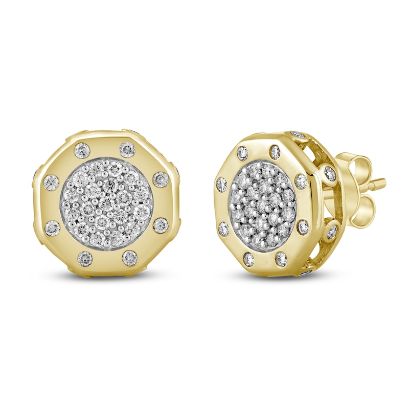Main Image 1 of Men's Multi-Diamond Pavé Stud Earrings 1/2 ct tw 10K Yellow Gold