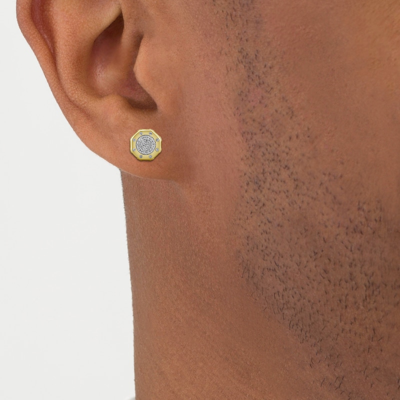 Main Image 3 of Men's Multi-Diamond Pavé Stud Earrings 1/2 ct tw 10K Yellow Gold