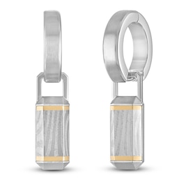 Forged by Jared Hoop Drop Earrings 18K Yellow Gold, Damascus Steel & Sterling Silver