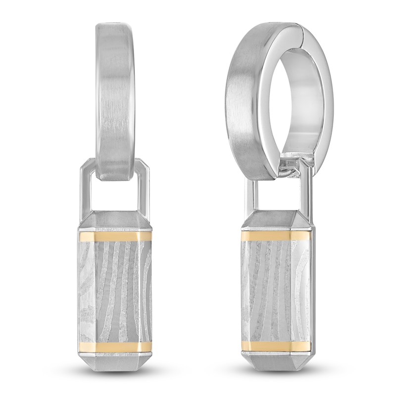 Main Image 1 of Forged by Jared Hoop Drop Earrings 18K Yellow Gold, Damascus Steel & Sterling Silver