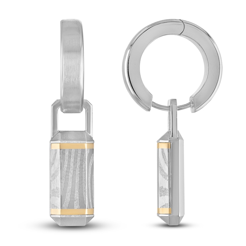 Main Image 2 of Forged by Jared Hoop Drop Earrings 18K Yellow Gold, Damascus Steel & Sterling Silver