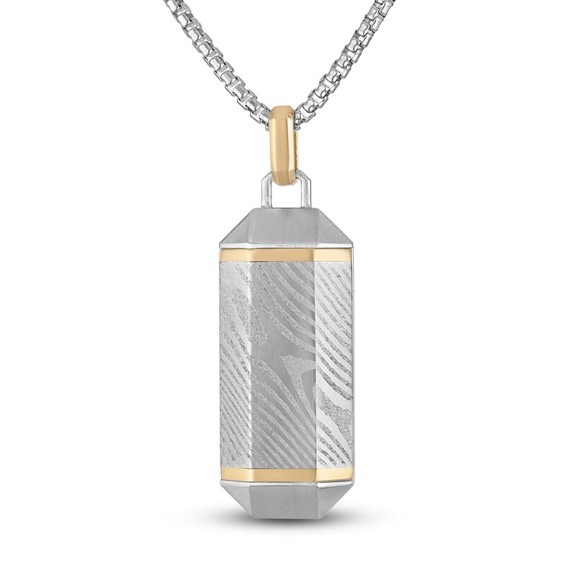 Main Image 1 of Forged by Jared Men's Necklace 18K Yellow Gold, Damascus Steel & Sterling Silver 24"