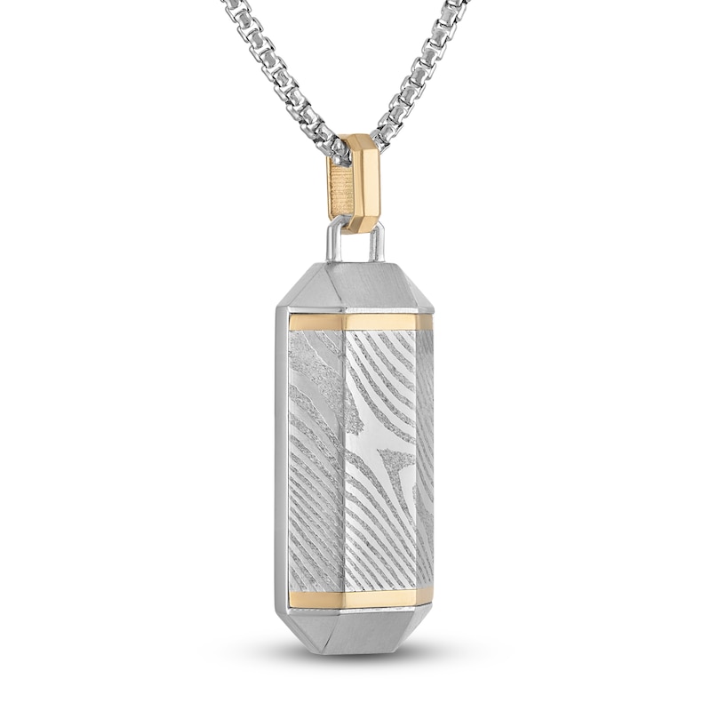Main Image 2 of Forged by Jared Men's Necklace 18K Yellow Gold, Damascus Steel & Sterling Silver 24"