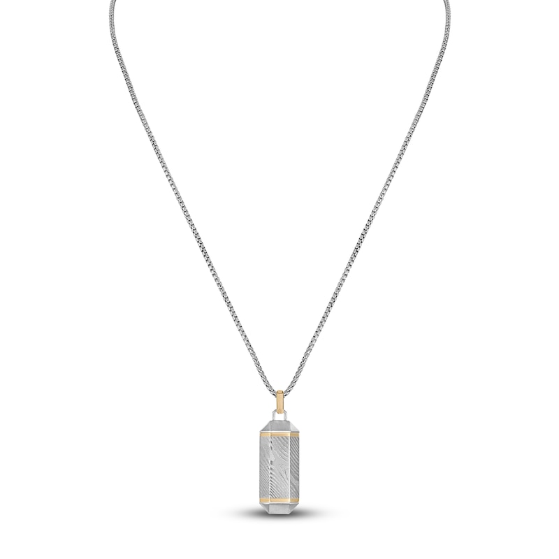 Main Image 3 of Forged by Jared Men's Necklace 18K Yellow Gold, Damascus Steel & Sterling Silver 24"