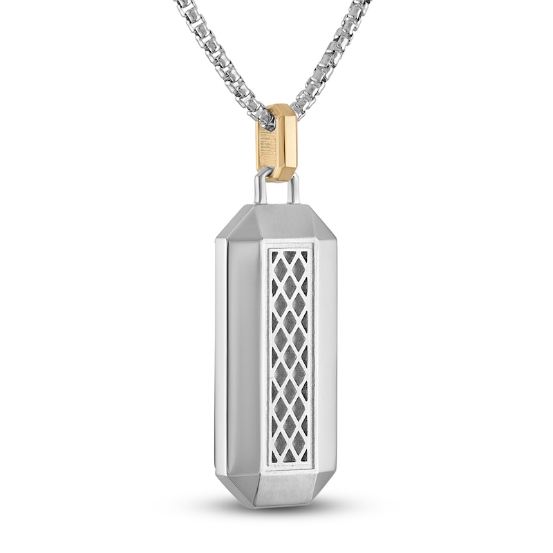Main Image 4 of Forged by Jared Men's Necklace 18K Yellow Gold, Damascus Steel & Sterling Silver 24"