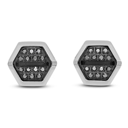Men's Black Diamond Hexagon Stud Earrings 1/8 ct tw Stainless Steel