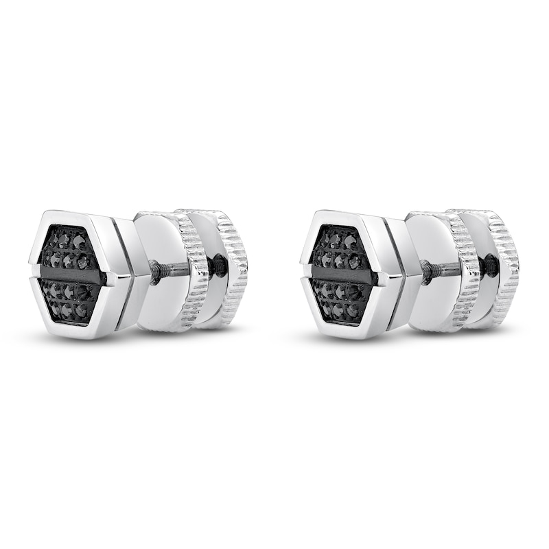Main Image 4 of Men's Black Diamond Hexagon Stud Earrings 1/8 ct tw Stainless Steel