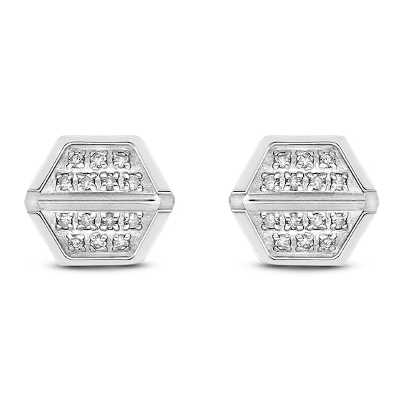 Mens Diamond Hexagon Stud Earrings 18 ct tw Stainless Steel