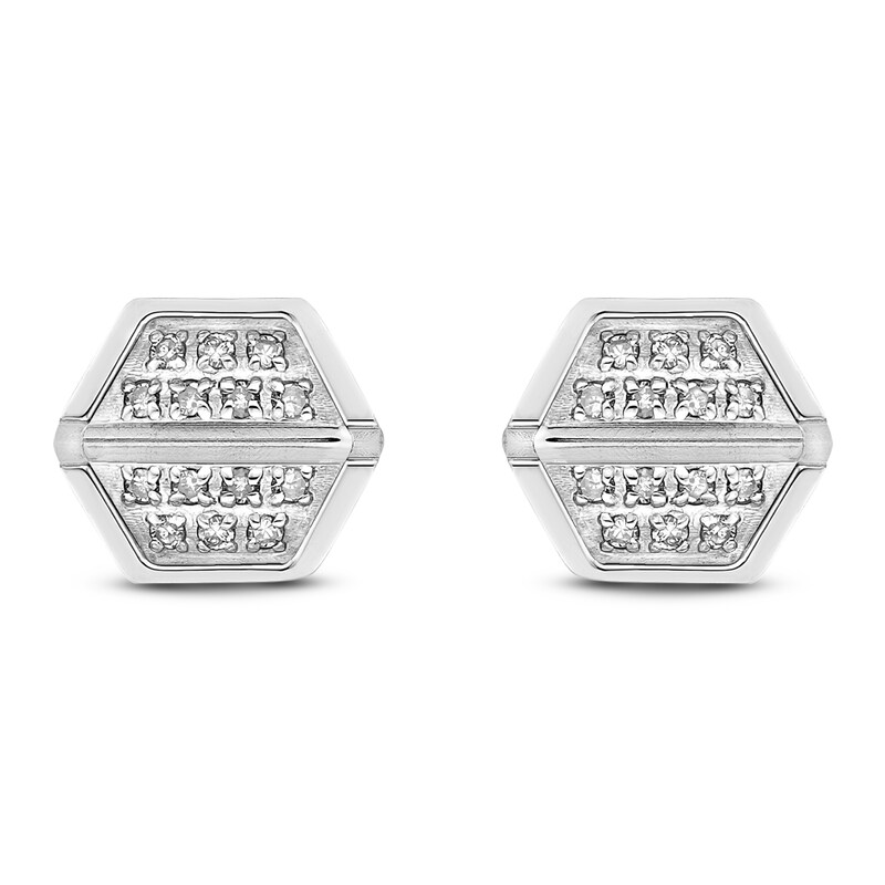 Main Image 1 of Men's Diamond Hexagon Stud Earrings 1/8 ct tw Stainless Steel