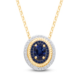 Kallati Oval-Cut Natural Blue Sapphire & Diamond Necklace 1/6 ct tw 14K Yellow Gold 18"