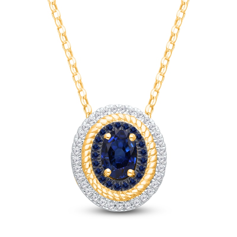 14k Yellow Gold Genuine Sapphire and White Diamond Necklace 14k Yellow Gold Genuine Sapphire and White Diamond Necklace