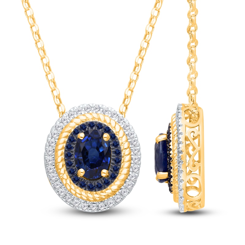 Main Image 2 of Kallati Oval-Cut Natural Blue Sapphire & Diamond Necklace 1/6 ct tw 14K Yellow Gold 18"