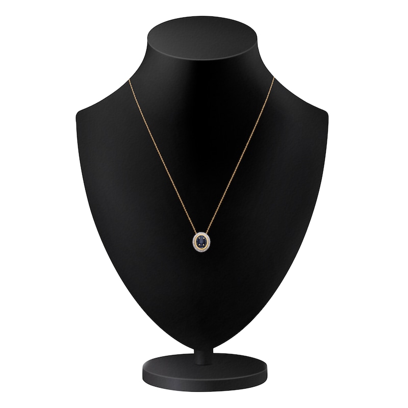 Main Image 4 of Kallati Oval-Cut Natural Blue Sapphire & Diamond Necklace 1/6 ct tw 14K Yellow Gold 18"