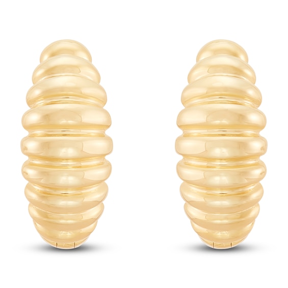 Scalloped Huggie Hoop Earrings 10K Yellow Gold