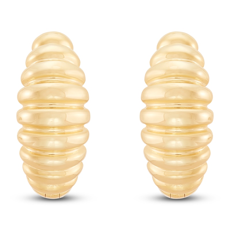 Main Image 1 of Scalloped Huggie Hoop Earrings 10K Yellow Gold