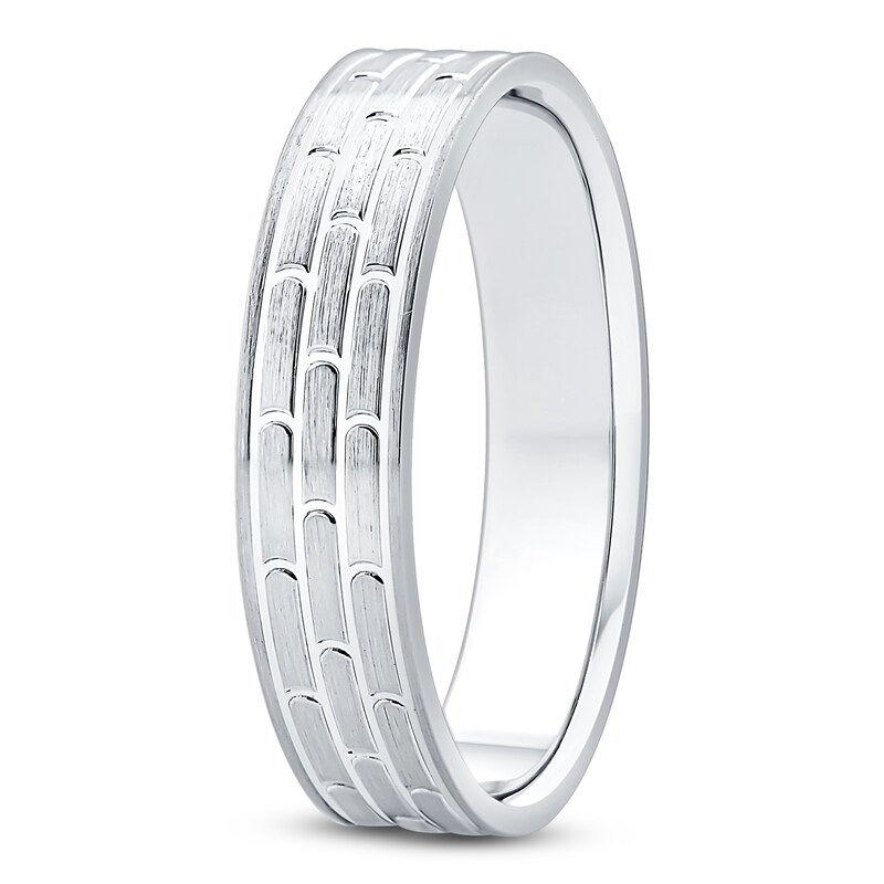 Main Image 2 of Men's Brushed Brick Pattern Wedding Band 14K White Gold 4.9mm