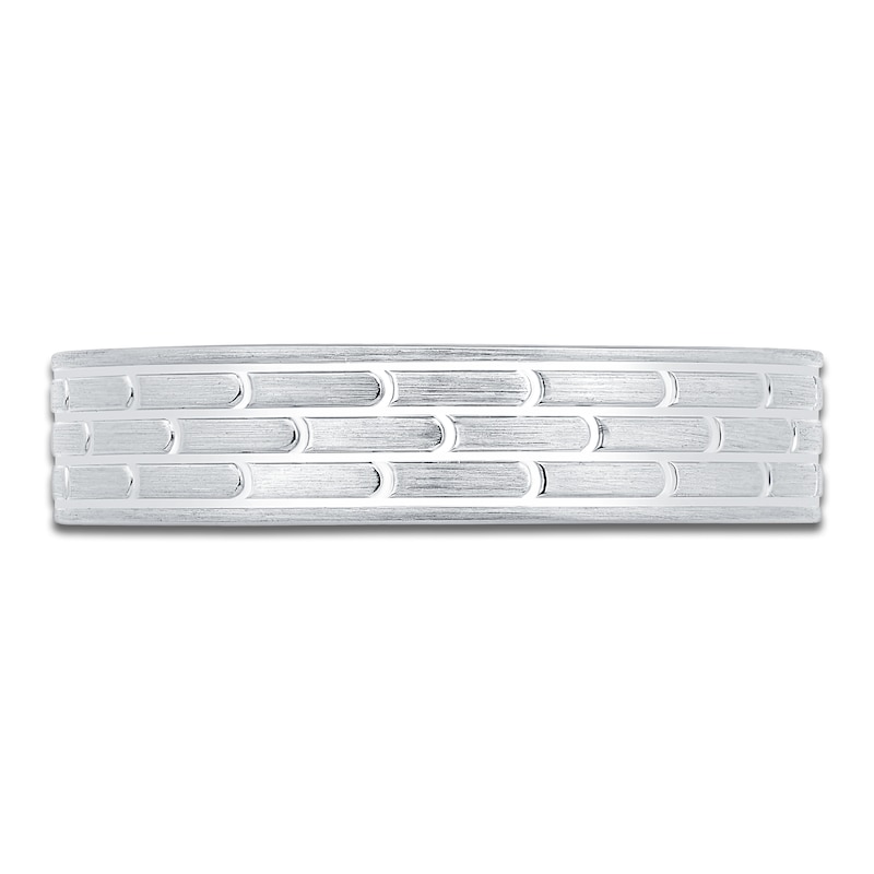 Main Image 3 of Men's Brushed Brick Pattern Wedding Band 14K White Gold 4.9mm