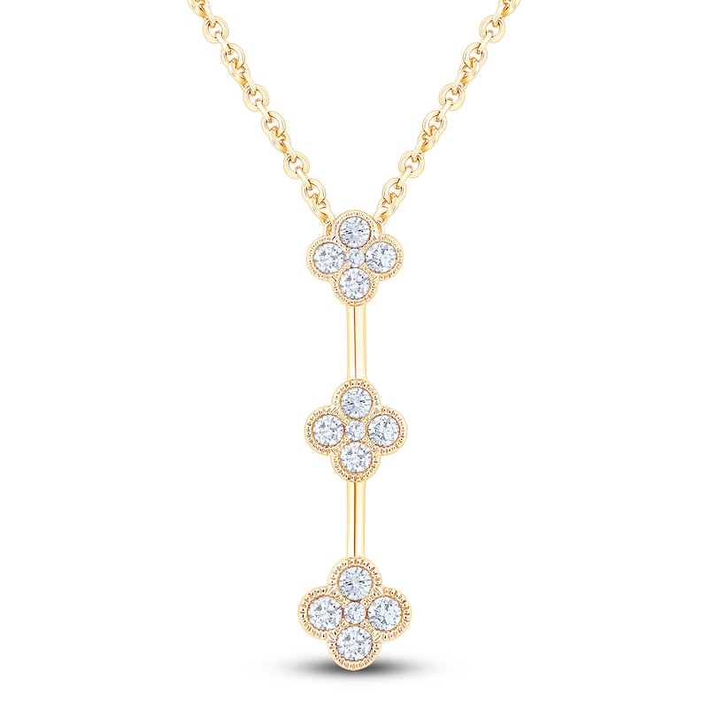 Main Image 1 of Diamond Clover Drop Necklace 1/2 ct tw 10K Yellow Gold 18"