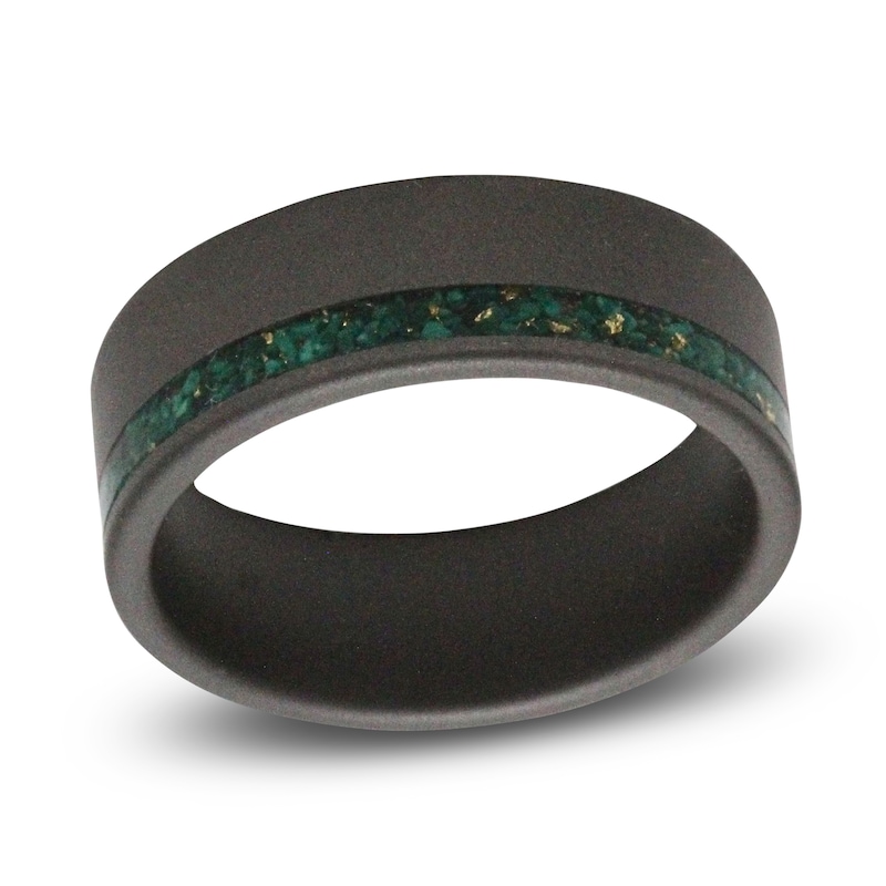 Main Image 1 of Men's 8mm Malachite Inlay Wedding Band Black Tungsten
