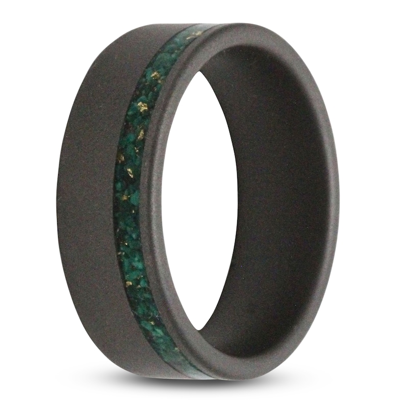 Main Image 2 of Men's 8mm Malachite Inlay Wedding Band Black Tungsten