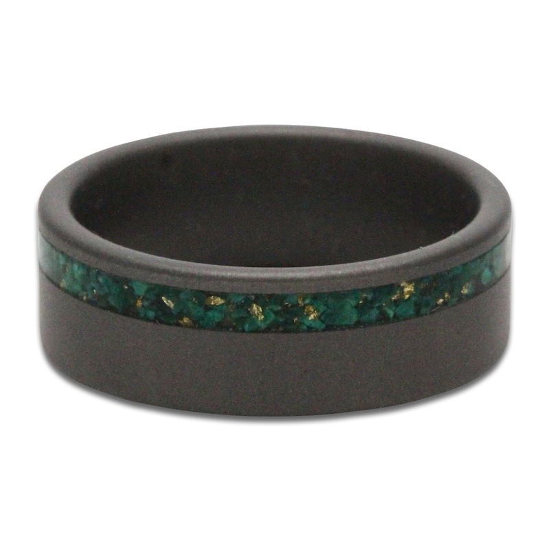 Main Image 3 of Men's 8mm Malachite Inlay Wedding Band Black Tungsten