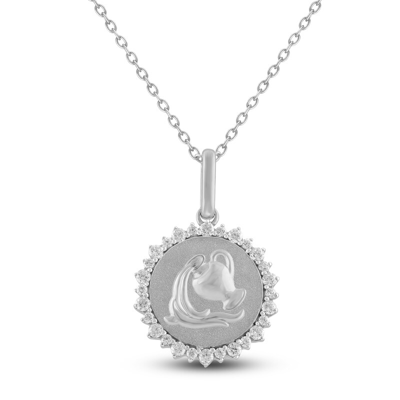 Main Image 1 of Diamond Zodiac Aquarius Medallion Necklace 1/3 ct tw Sterling Silver 18"