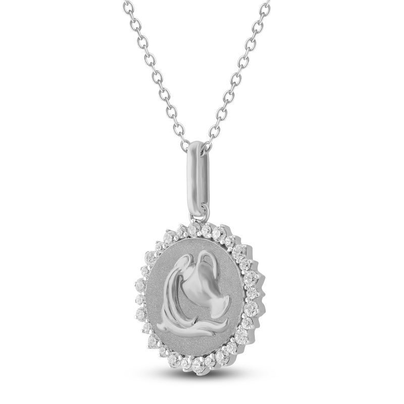 Main Image 2 of Diamond Zodiac Aquarius Medallion Necklace 1/3 ct tw Sterling Silver 18"