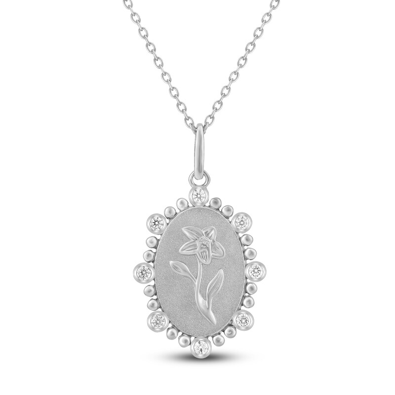 Main Image 1 of Daffodil Birth Flower Diamond Necklace 1/4 ct tw Sterling Silver 18"
