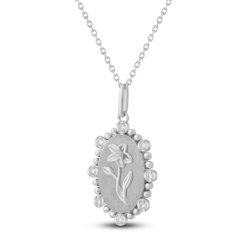 Main Image 2 of Daffodil Birth Flower Diamond Necklace 1/4 ct tw Sterling Silver 18"