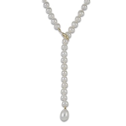 Cultured Pearl Lariat Strand Necklace 14K Yellow Gold 24"