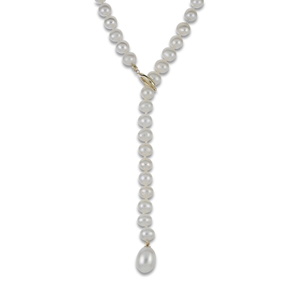 Cultured Pearl Lariat Strand Necklace 14K Yellow Gold 24"