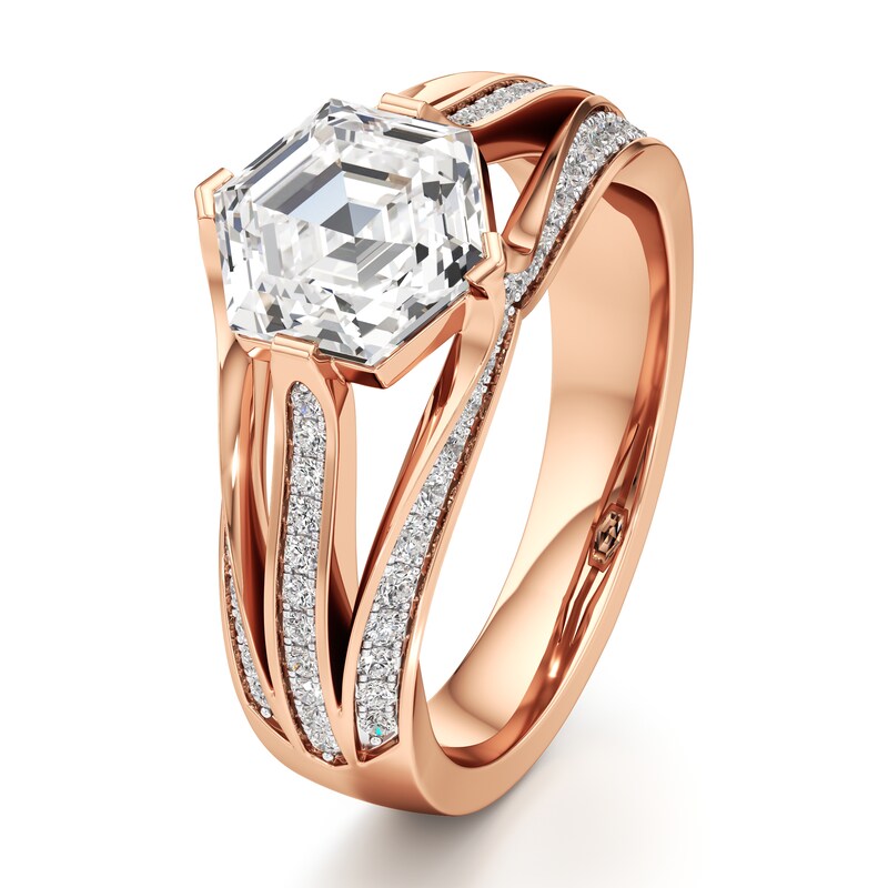 Main Image 4 of J'Lure Lab-Grown Diamond Hexagon Step-Cut Engagement Ring 2-3/8 ct tw 18K Rose Gold