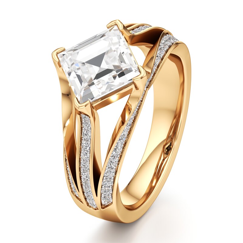 Main Image 4 of J'Lure Lab-Grown Diamond Carre Step-Cut Engagement Ring 2-3/8 ct tw 18K Yellow Gold