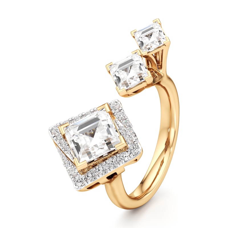 Main Image 4 of J'Lure Carre Step-Cut Lab-Grown Diamond Engagement Ring 3-3/8 ct tw 18K Yellow Gold