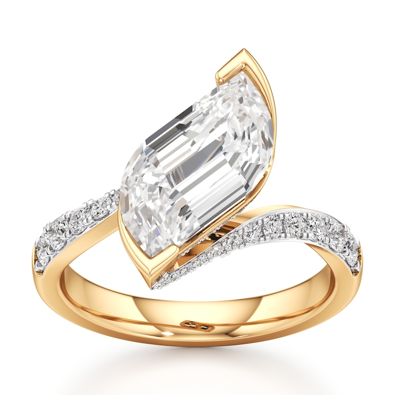 Main Image 1 of J'Lure Leaf Step-Cut Lab-Grown Diamond Bypass Engagement Ring 3-1/2 ct tw 18K Yellow Gold