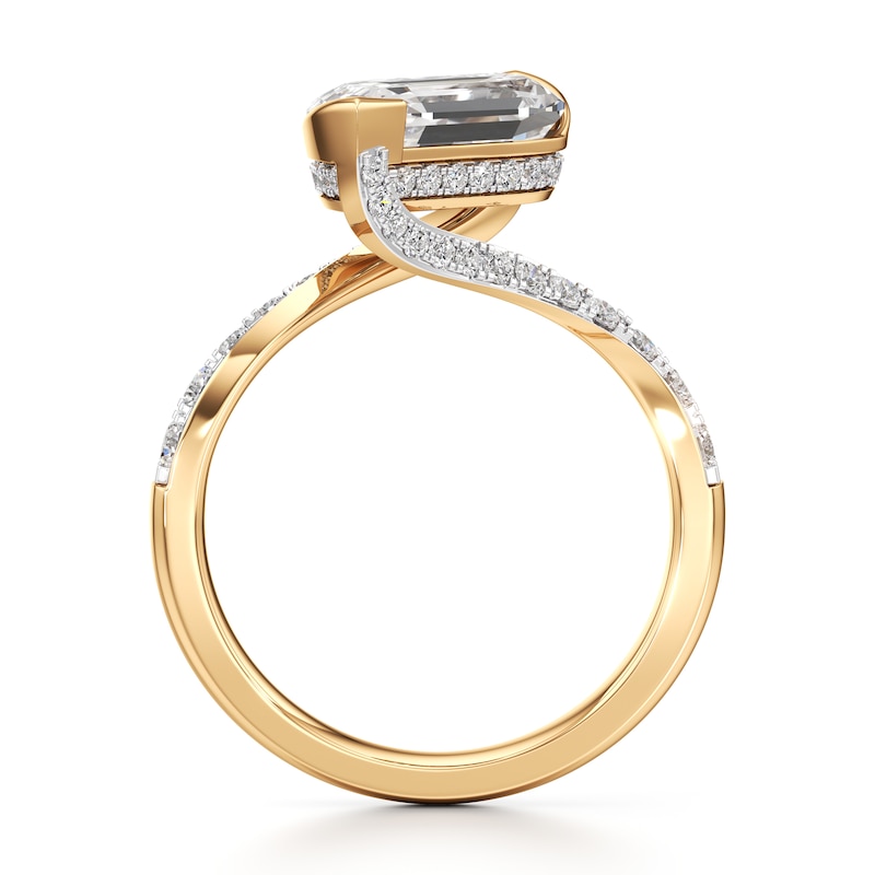 Main Image 2 of J'Lure Leaf Step-Cut Lab-Grown Diamond Bypass Engagement Ring 3-1/2 ct tw 18K Yellow Gold