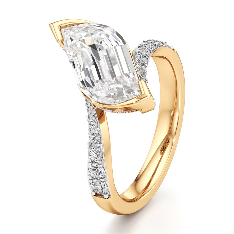 Main Image 4 of J'Lure Leaf Step-Cut Lab-Grown Diamond Bypass Engagement Ring 3-1/2 ct tw 18K Yellow Gold