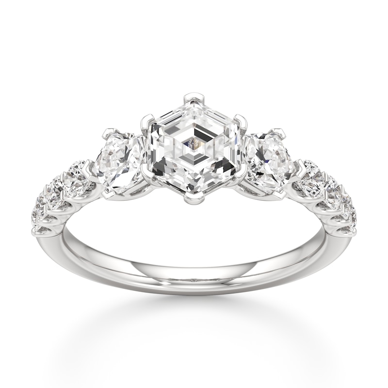 Main Image 1 of J'Lure Hexagon Step-Cut Lab-Grown Diamond Engagement Ring 1-7/8 ct tw 18K White Gold