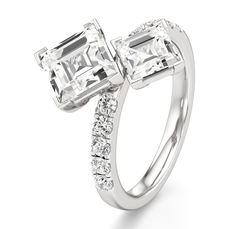 Main Image 4 of J'Lure Carre Step-Cut Two-Stone Lab-Grown Diamond Engagement Ring 3-3/8 ct tw 18K White Gold
