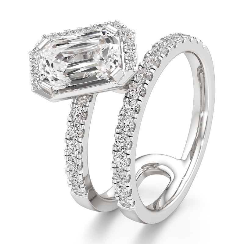 Main Image 4 of J'Lure Imperial-Emerald Step-Cut Lab-Grown Diamond Spiral Engagement Ring 2-5/8 ct tw 18K White Gold