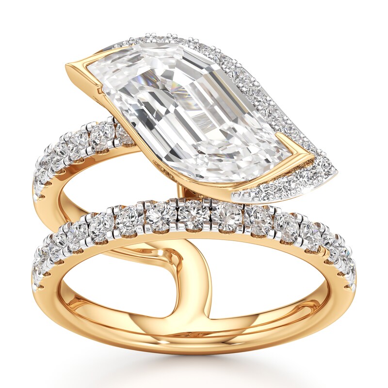 Main Image 1 of J'Lure Leaf Step-Cut Lab-Grown Diamond Spiral Engagement Ring 3-3/4 ct tw 18K Yellow Gold
