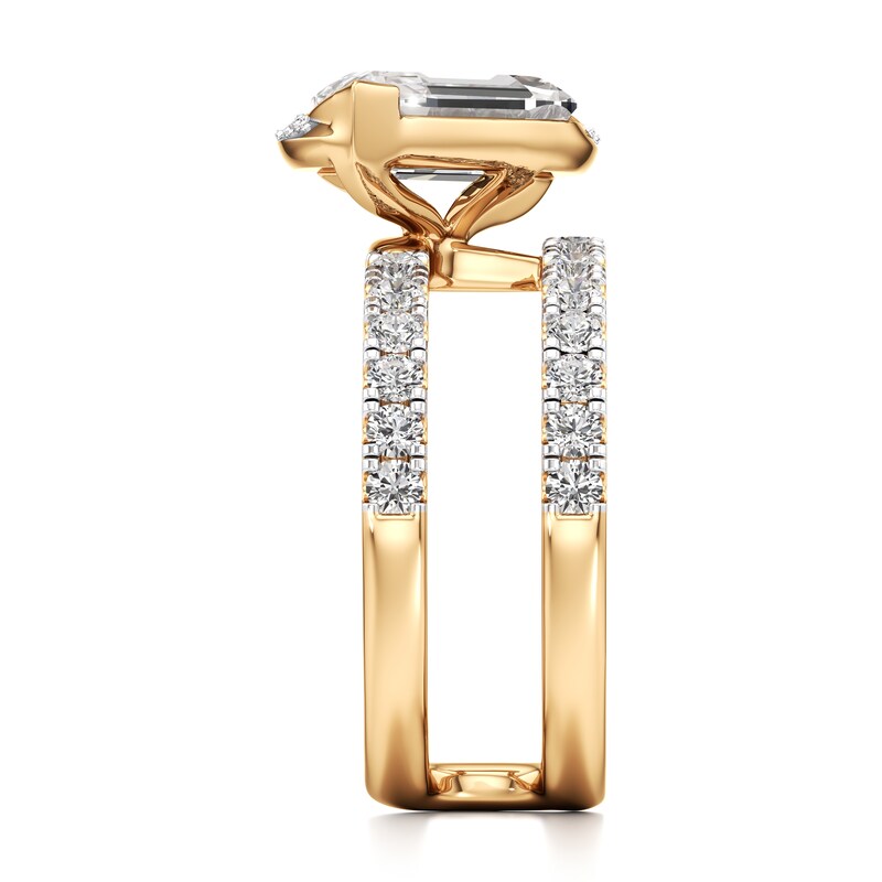 Main Image 3 of J'Lure Leaf Step-Cut Lab-Grown Diamond Spiral Engagement Ring 3-3/4 ct tw 18K Yellow Gold