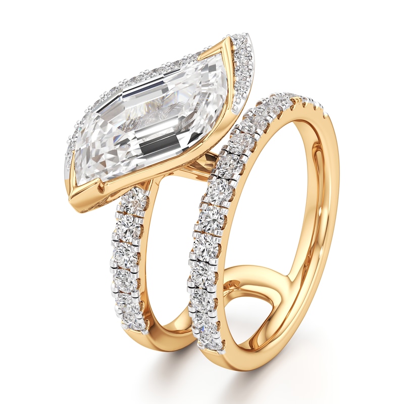 Main Image 4 of J'Lure Leaf Step-Cut Lab-Grown Diamond Spiral Engagement Ring 3-3/4 ct tw 18K Yellow Gold