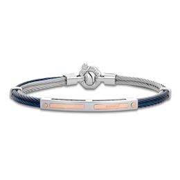 Baraka Men's Layered Cord Diamond Accent Bracelet Stainless Steel, Dark Blue Ion Plating & 18K Rose Gold 7.75"