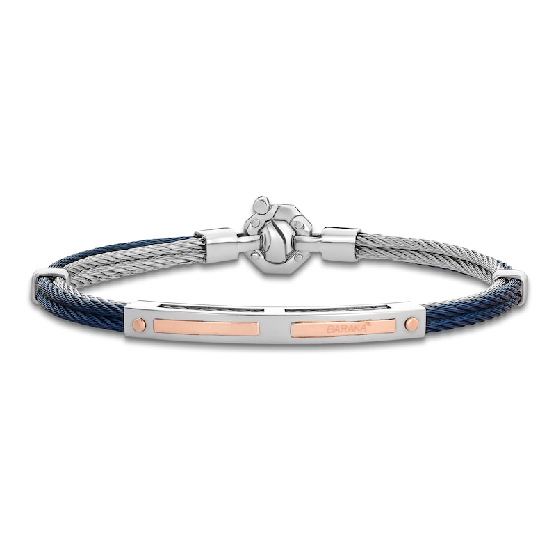 Main Image 1 of Baraka Men's Layered Cord Diamond Accent Bracelet Stainless Steel, Dark Blue Ion Plating & 18K Rose Gold 7.75"