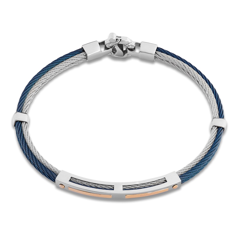 Main Image 2 of Baraka Men's Layered Cord Diamond Accent Bracelet Stainless Steel, Dark Blue Ion Plating & 18K Rose Gold 7.75"