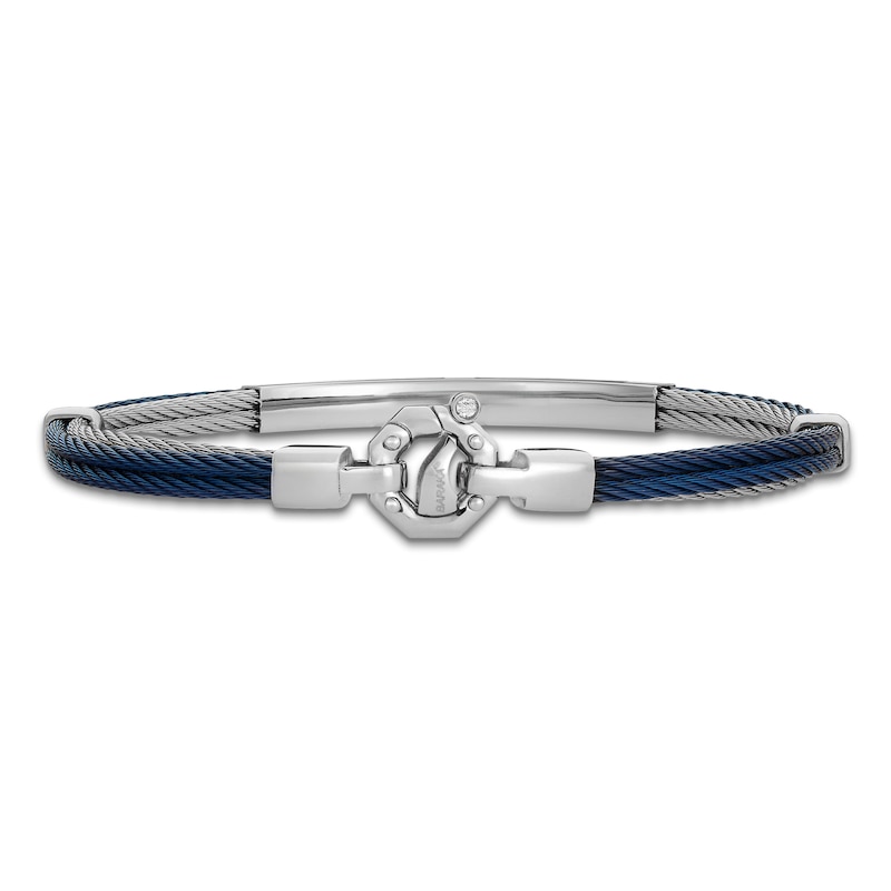 Main Image 3 of Baraka Men's Layered Cord Diamond Accent Bracelet Stainless Steel, Dark Blue Ion Plating & 18K Rose Gold 7.75"